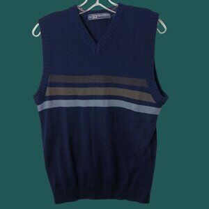 33 Degrees Vtg Mens Sleeveless Knit Sweater Vest Navy With Stripes Large